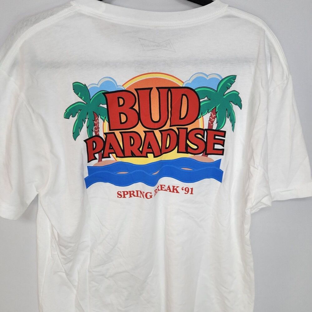 RSVLTS Budweiser Shirt Mens XL White T-Shirt Bud‎ Paradise Spring Break 91
